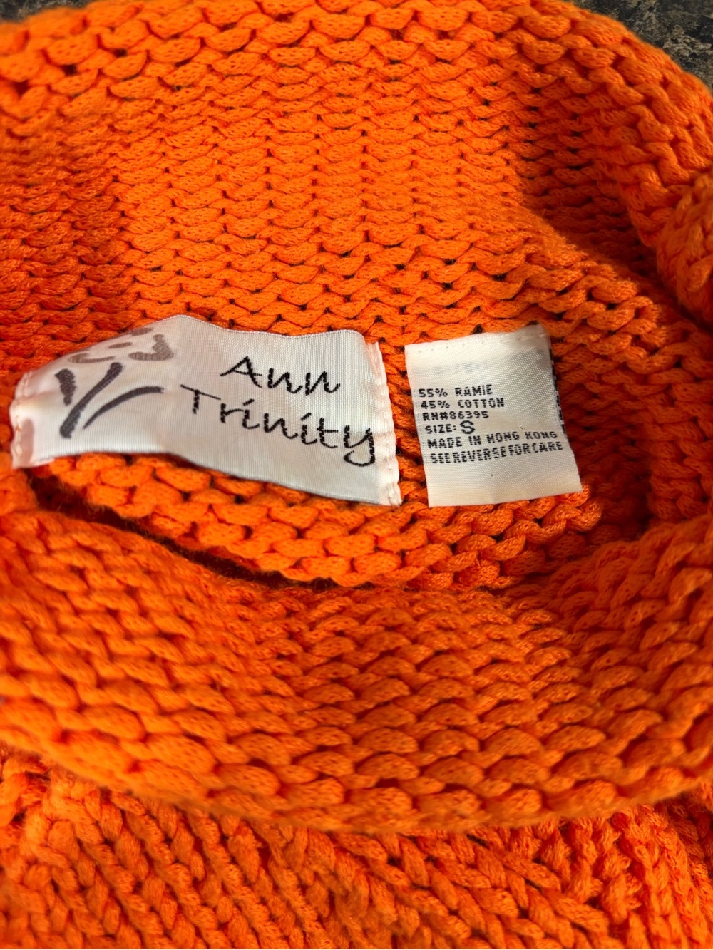 90s Vintage Knit Trinity Sleeveless Turtleneck Sweater in Bright Orange - Picture 4 of 4